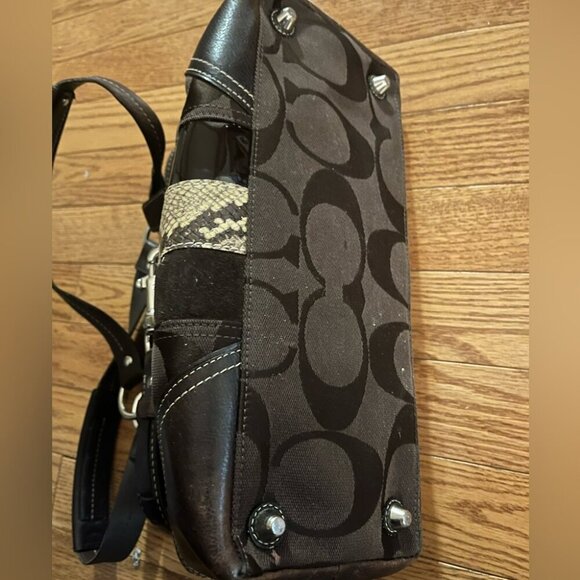 Coach Black/Brown Canvas and Leather Hampton Satchel Handbag - Picture 12 of 12